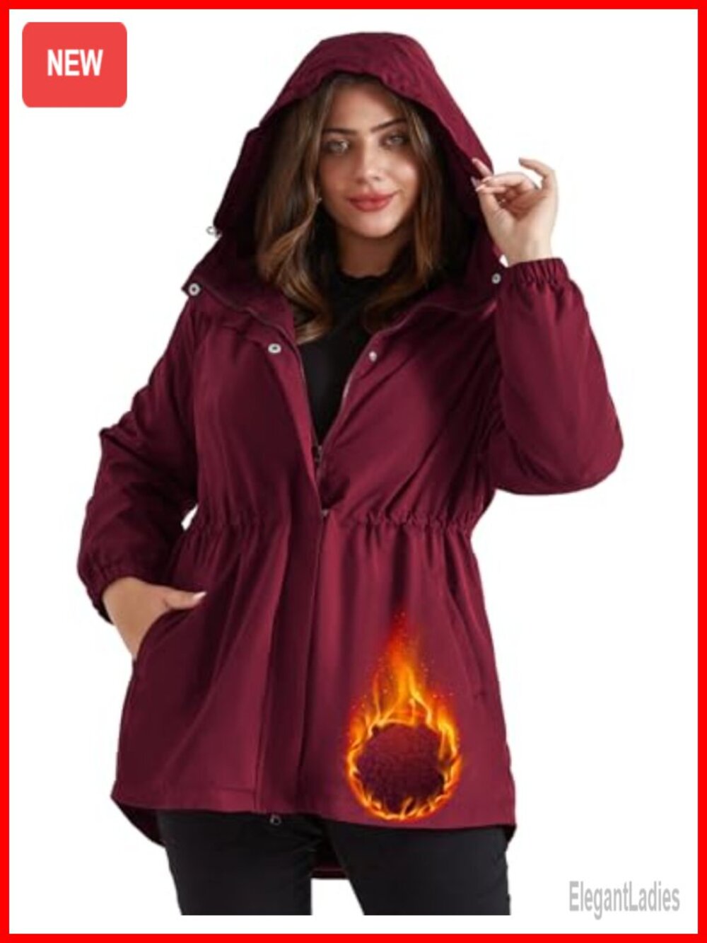 Plus Size Waterproof Fleece Lined Hooded Raincoat Windbreaker